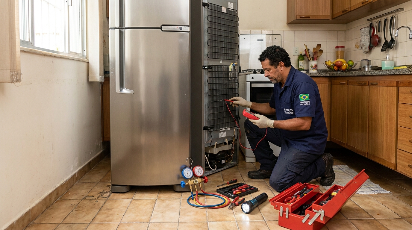 Técnico de conserto de geladeira em residência em Viamão‑RS